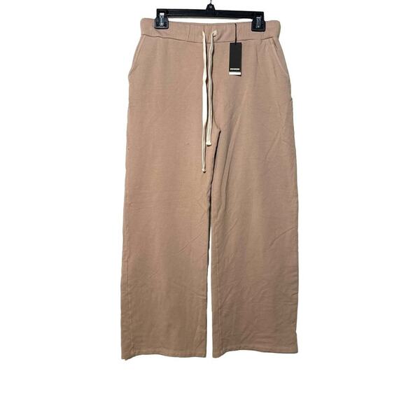 Monrow High Waist Wide Leg Sweatpants Tan/Khaki NWT Large - Picture 1 of 6